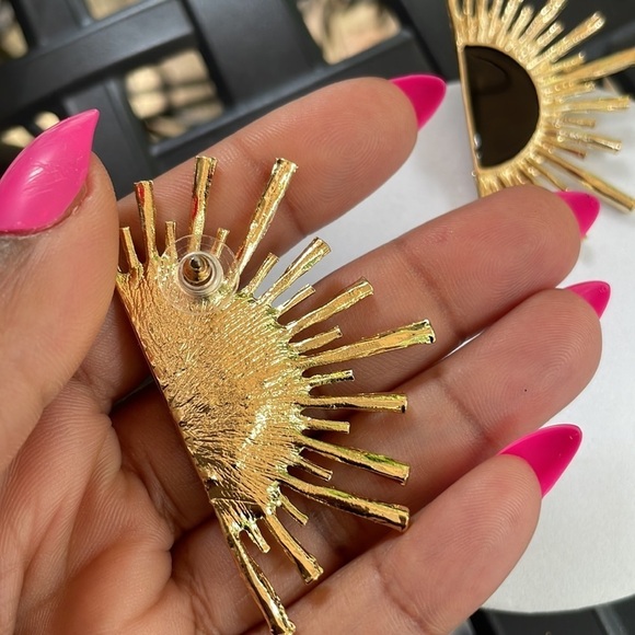 Zara Sun Radiant Gold Statement Stud Earrings - Picture 10 of 16